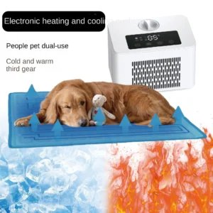A dog resting comfortably on a pet cooling pad for relief from the heat.